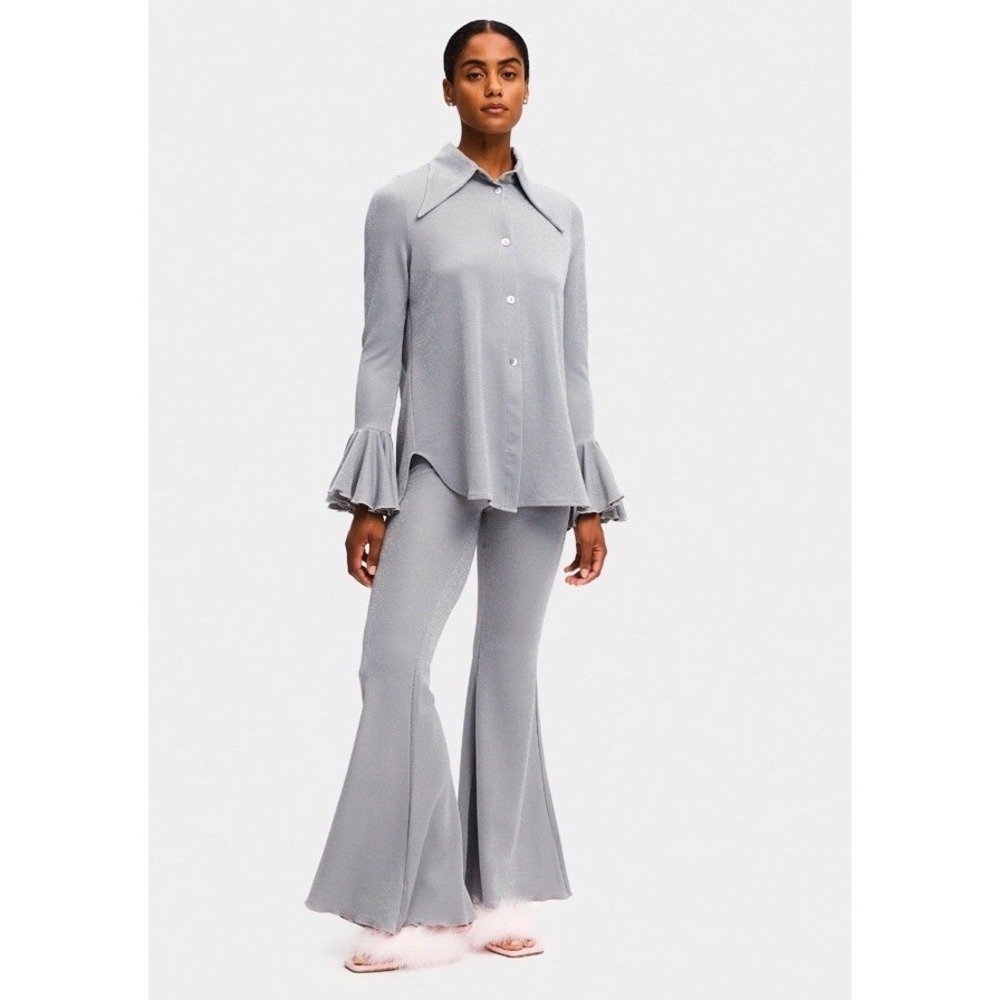 Sleeper Lurex Metallic Glitter‎ Silver  Lounge/pajama  Set Size Med. Party NWT